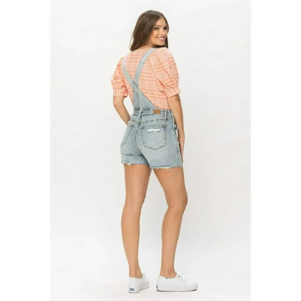 Judy Blue The Daisy Distressed Denim Overall Shorts S-XL New 15210 - Picture 10 of 13